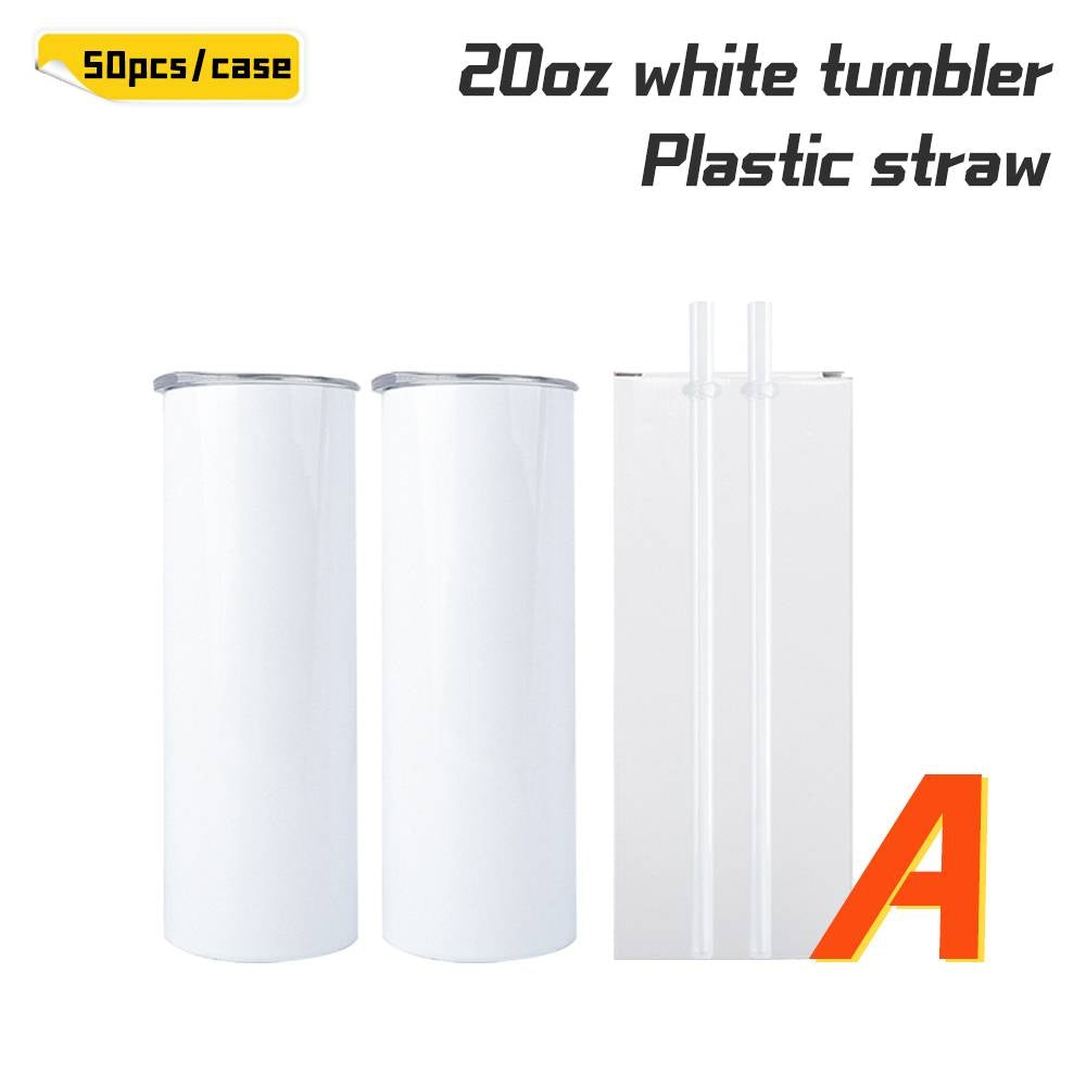 USA RTS 25 Pack 20oz White sublimation Straight Skinny Tumbler Blanks with Plastic Straws-50pcs