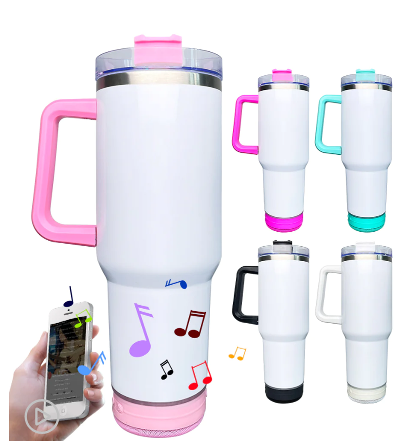 40oz Sublimation blank Bluetooth speaker tumblers Adventure Quencher Reusable Insulated Stainless Steel Tumbler with Lids Handle and Straw