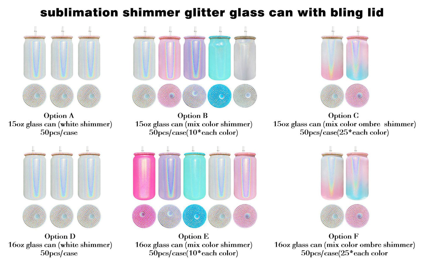 50pcs pack rhinestones bamboo lids for 16oz & 20oz sublimation glass cans