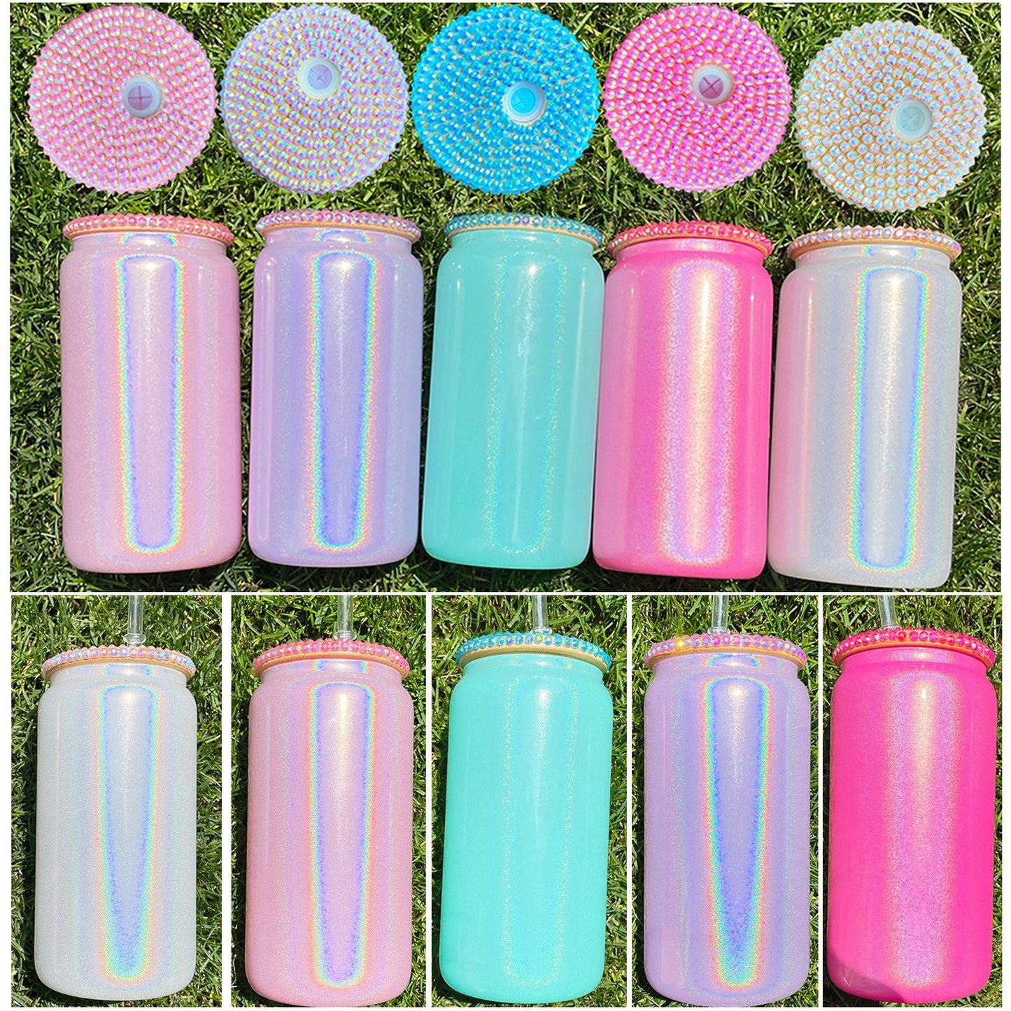 16oz bling lid holographic shimmer white glitter blank sublimation