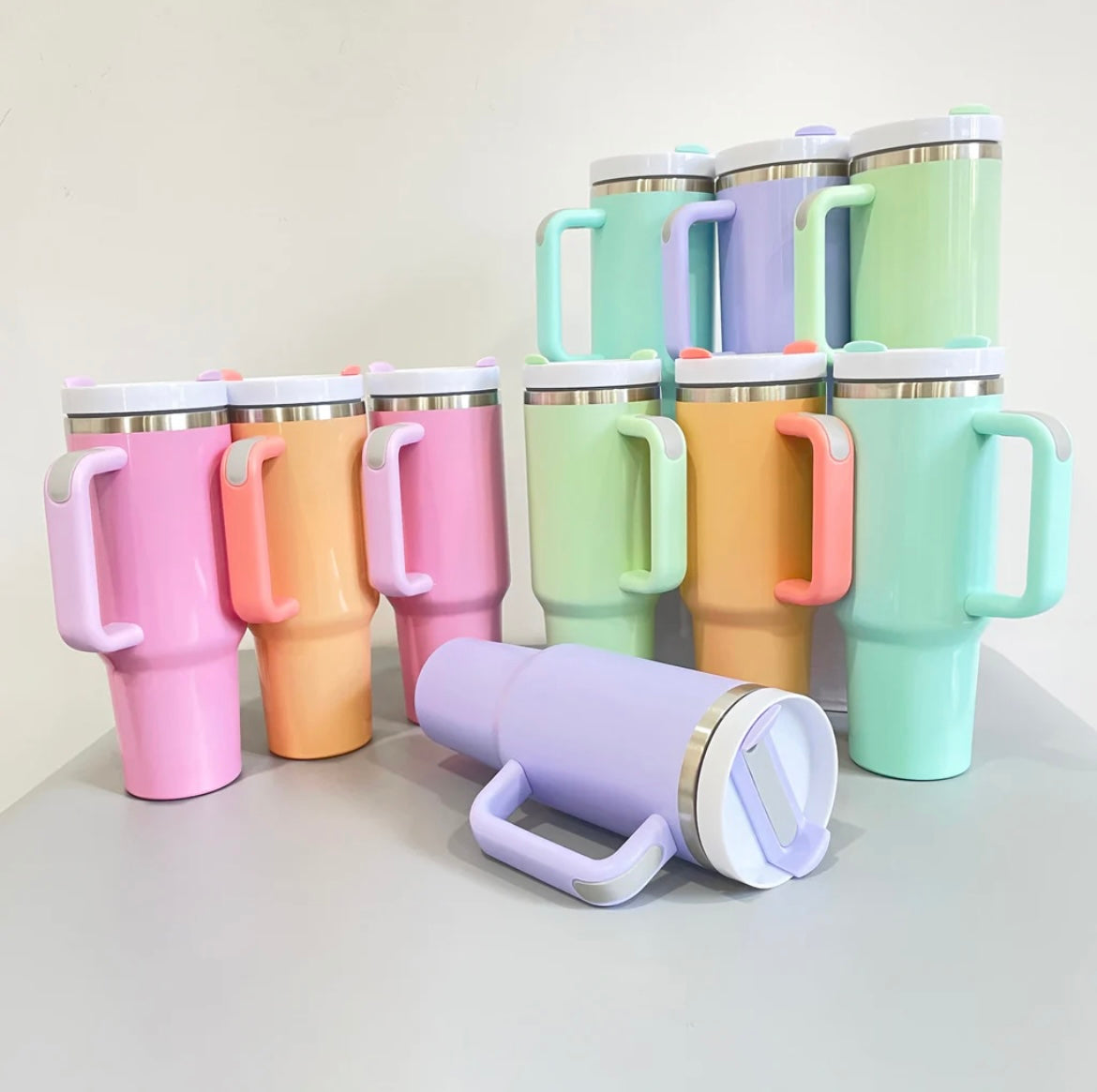 40oz H2.0 color macaron sublimation shimmer glitter Insulated Stainless Steel Tumbler with Handle and Straw