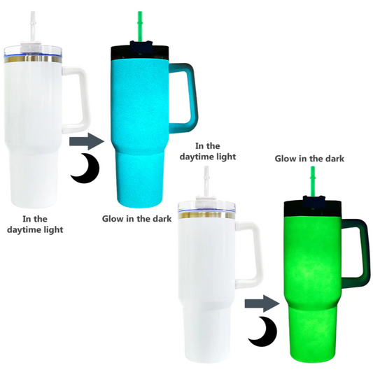 25pcs pack 40oz glow in the dark sublimation travel mugs tumbler with glow in the dark straws