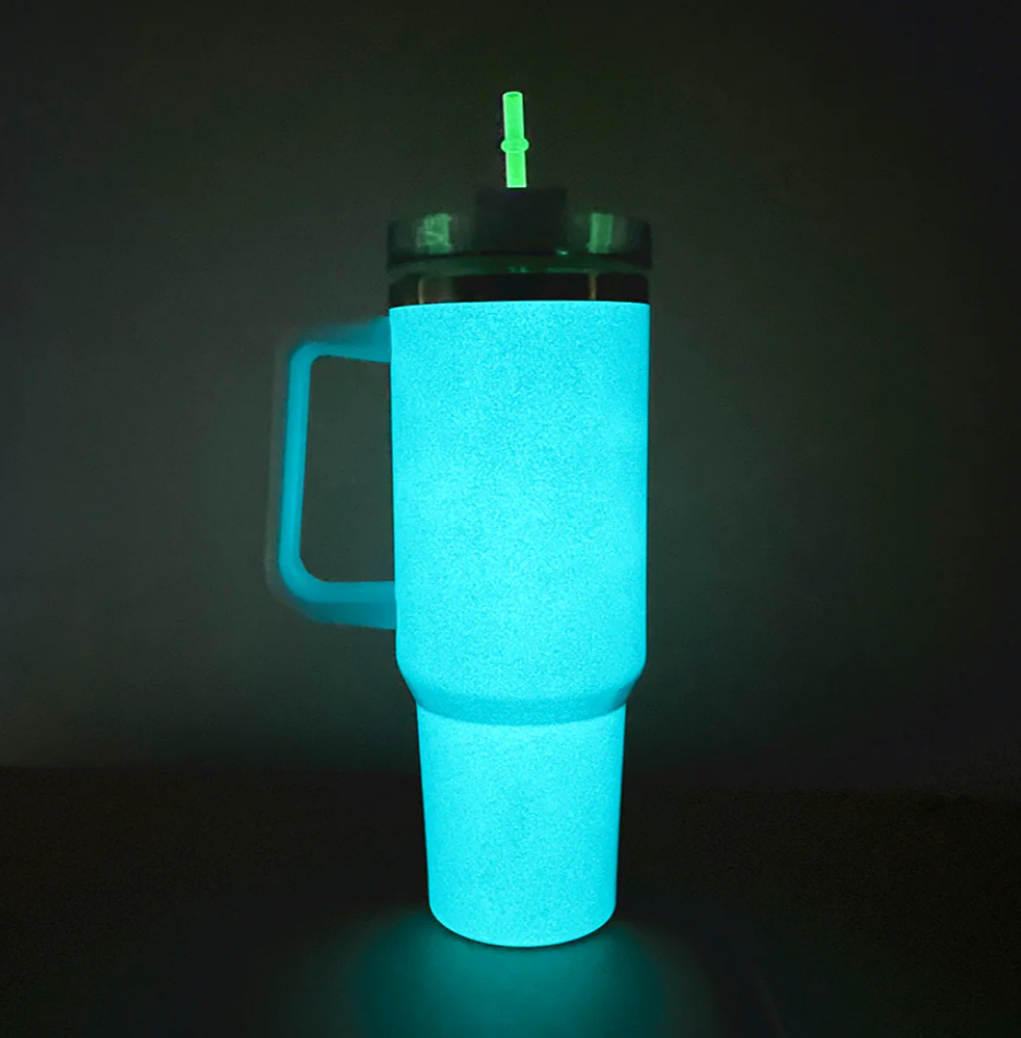 25pcs pack 40oz glow in the dark sublimation travel mugs tumbler with glow in the dark straws