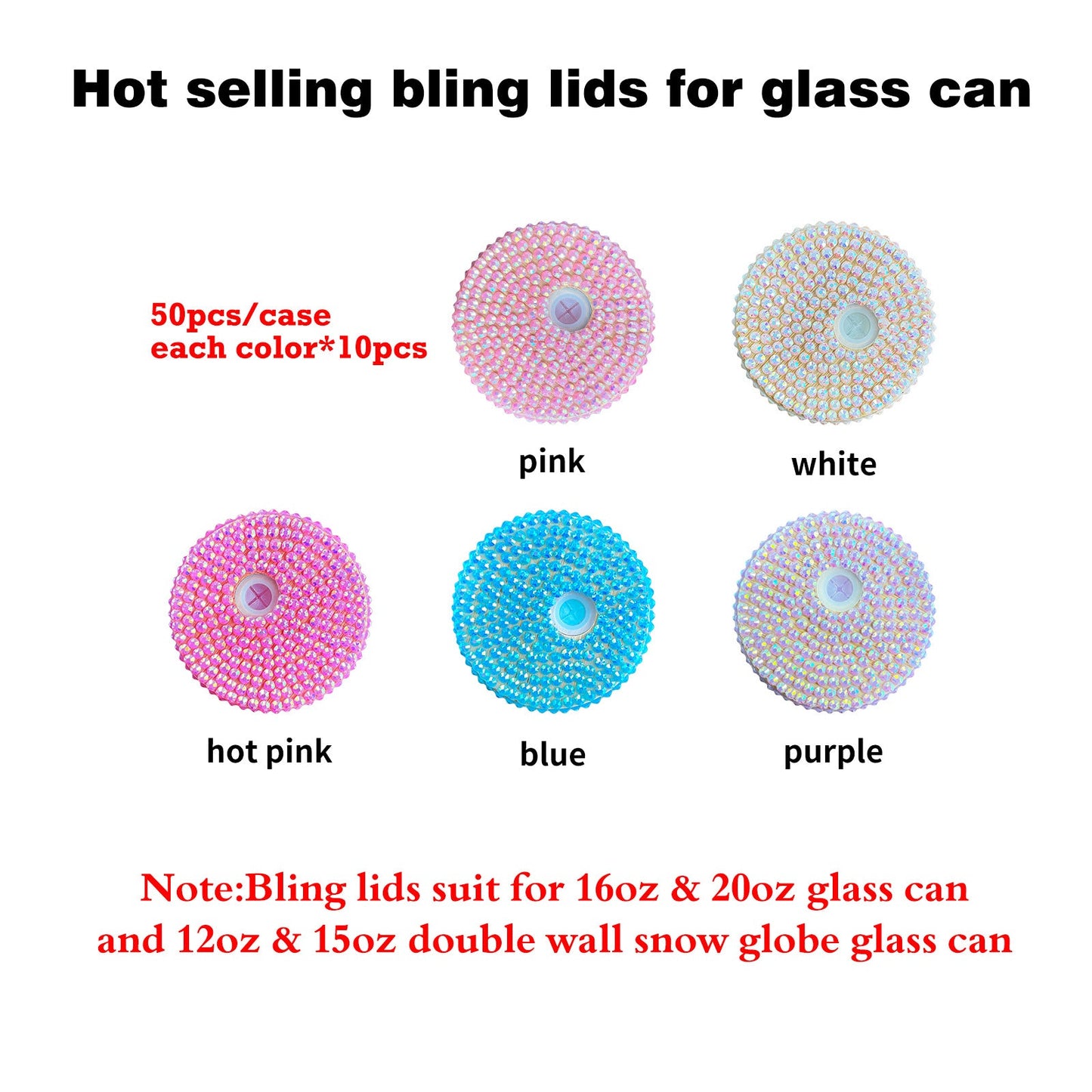 25pcs pack rhinestones lids for 16oz glass cans