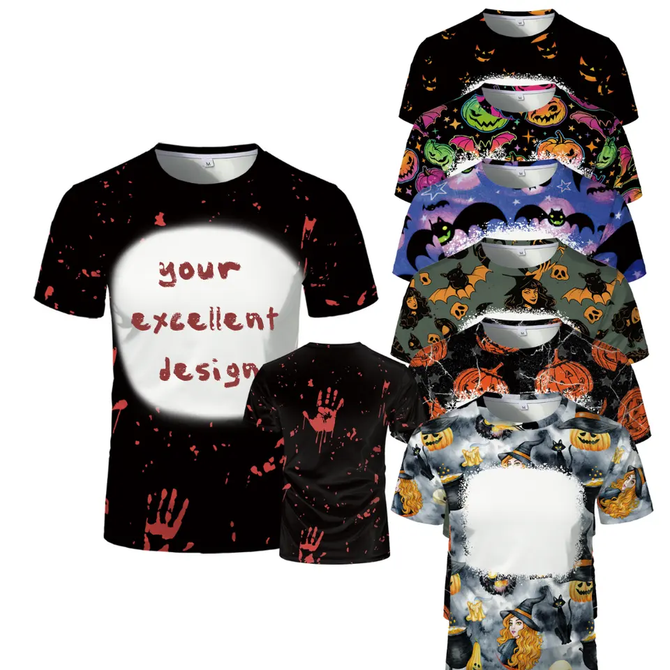 Halloween designs US size kids adults S- 6XL 100% olyester blanched sublimation shirts faux