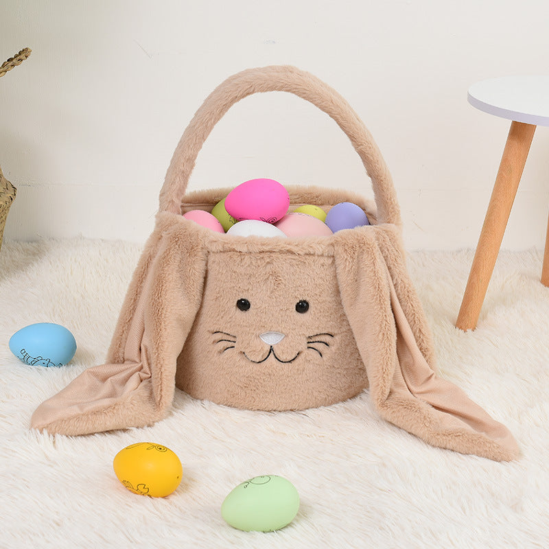 Wholesale Custom Fuzzy Long Ears Easter Bucket Plush Furry Bunny Gift Bags DIY Easter Baskets