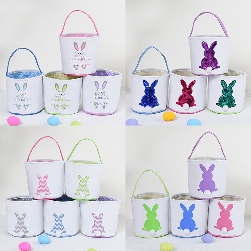 Personalized Customized Easter Blank Monogram Rabbit Bucket Basket Non-Sublimation Bunny Polyester Canvas Easter Basket For Kids