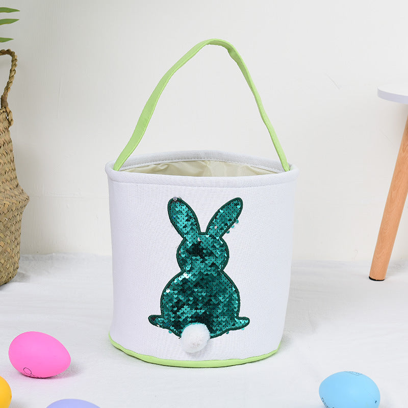 Personalized Customized Easter Blank Monogram Rabbit Bucket Basket Non-Sublimation Bunny Polyester Canvas Easter Basket For Kids