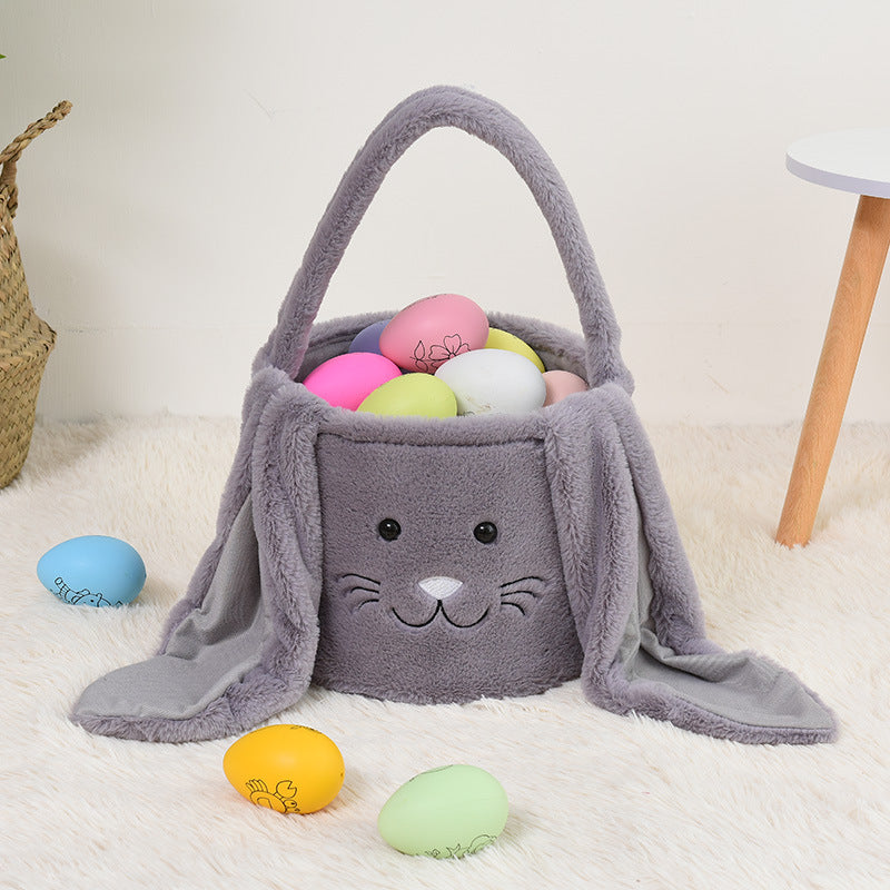 Wholesale Custom Fuzzy Long Ears Easter Bucket Plush Furry Bunny Gift Bags DIY Easter Baskets