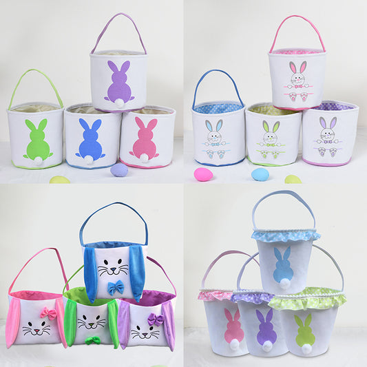 Personalized Customized Easter Blank Monogram Rabbit Bucket Basket Non-Sublimation Bunny Polyester Canvas Easter Basket For Kids