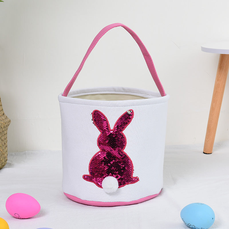 Personalized Customized Easter Blank Monogram Rabbit Bucket Basket Non-Sublimation Bunny Polyester Canvas Easter Basket For Kids