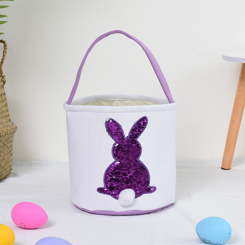 Personalized Customized Easter Blank Monogram Rabbit Bucket Basket Non-Sublimation Bunny Polyester Canvas Easter Basket For Kids