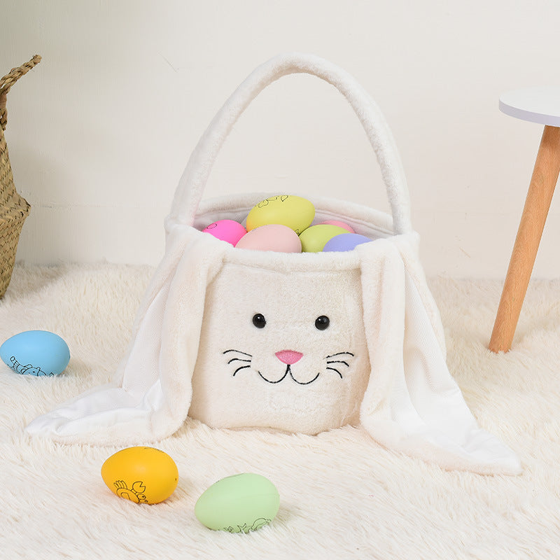 Wholesale Custom Fuzzy Long Ears Easter Bucket Plush Furry Bunny Gift Bags DIY Easter Baskets