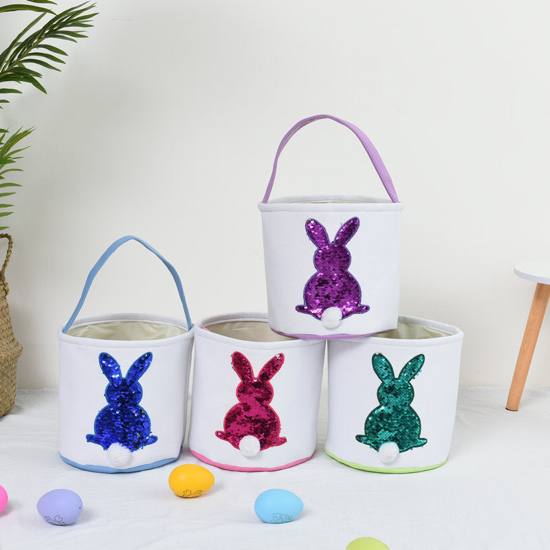 Personalized Customized Easter Blank Monogram Rabbit Bucket Basket Non-Sublimation Bunny Polyester Canvas Easter Basket For Kids