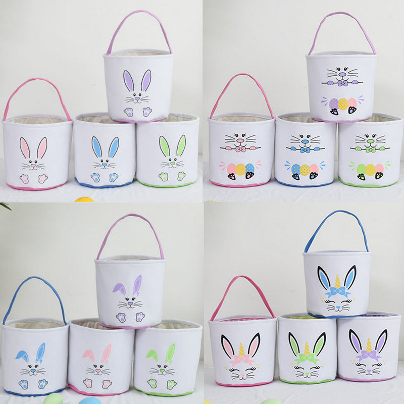 Personalized Customized Easter Blank Monogram Rabbit Bucket Basket Non-Sublimation Bunny Polyester Canvas Easter Basket For Kids