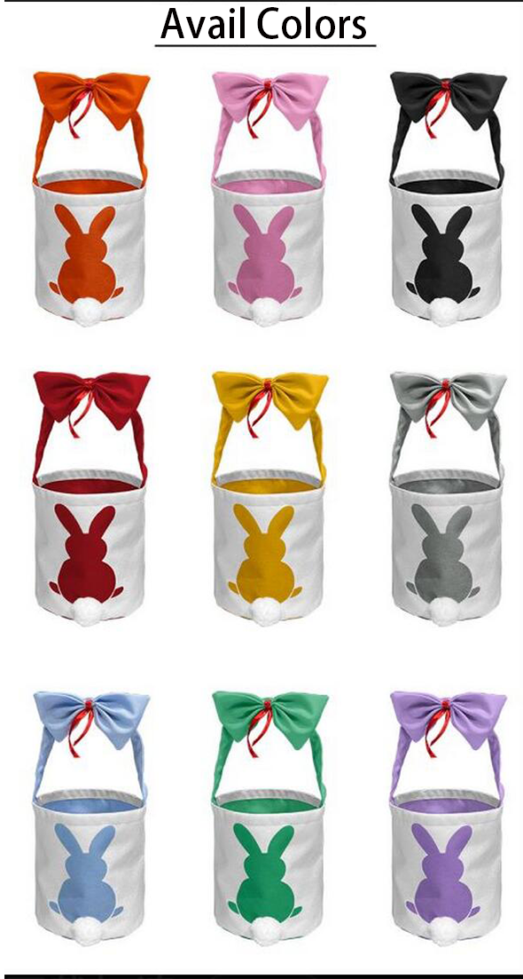 Wholesales Easter Party Decorations Sublimation Bucket Bunny Ear Bag Blanks Easter Baskets with Cute Bow Tie