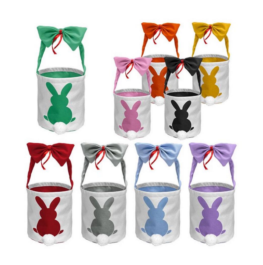 Wholesales Easter Party Decorations Sublimation Bucket Bunny Ear Bag Blanks Easter Baskets with Cute Bow Tie