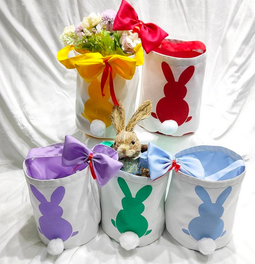 Wholesales Easter Party Decorations Sublimation Bucket Bunny Ear Bag Blanks Easter Baskets with Cute Bow Tie