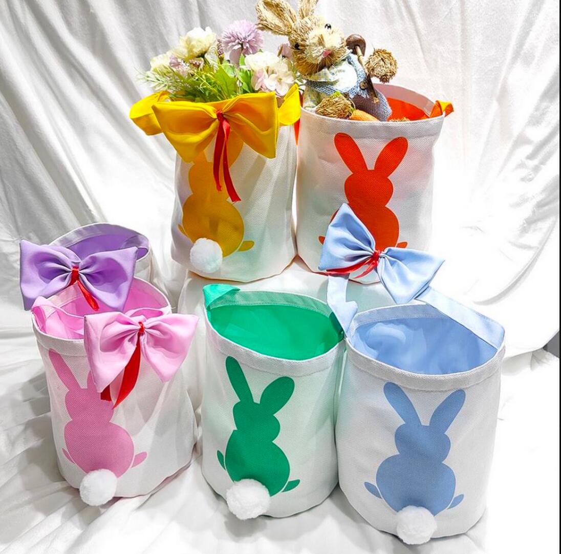 Wholesales Easter Party Decorations Sublimation Bucket Bunny Ear Bag Blanks Easter Baskets with Cute Bow Tie