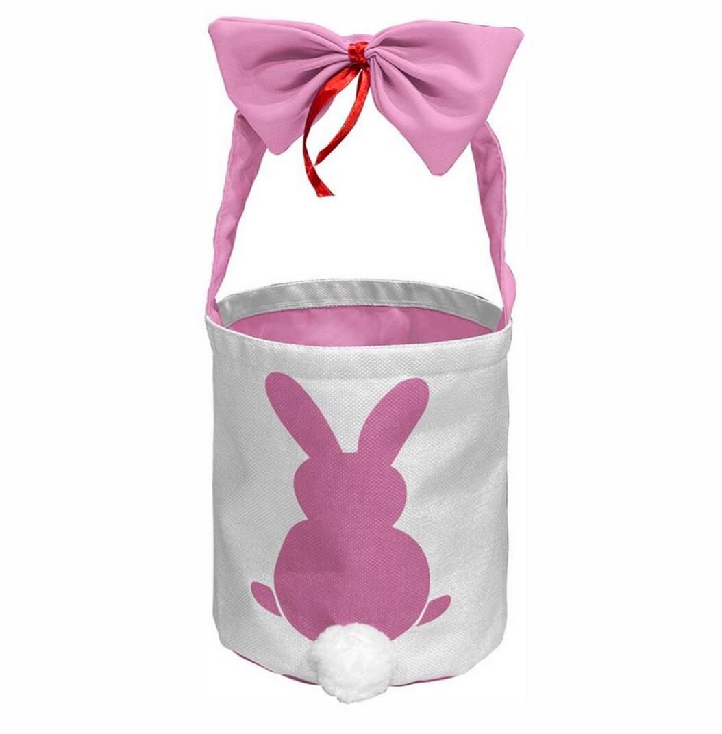 Wholesales Easter Party Decorations Sublimation Bucket Bunny Ear Bag Blanks Easter Baskets with Cute Bow Tie