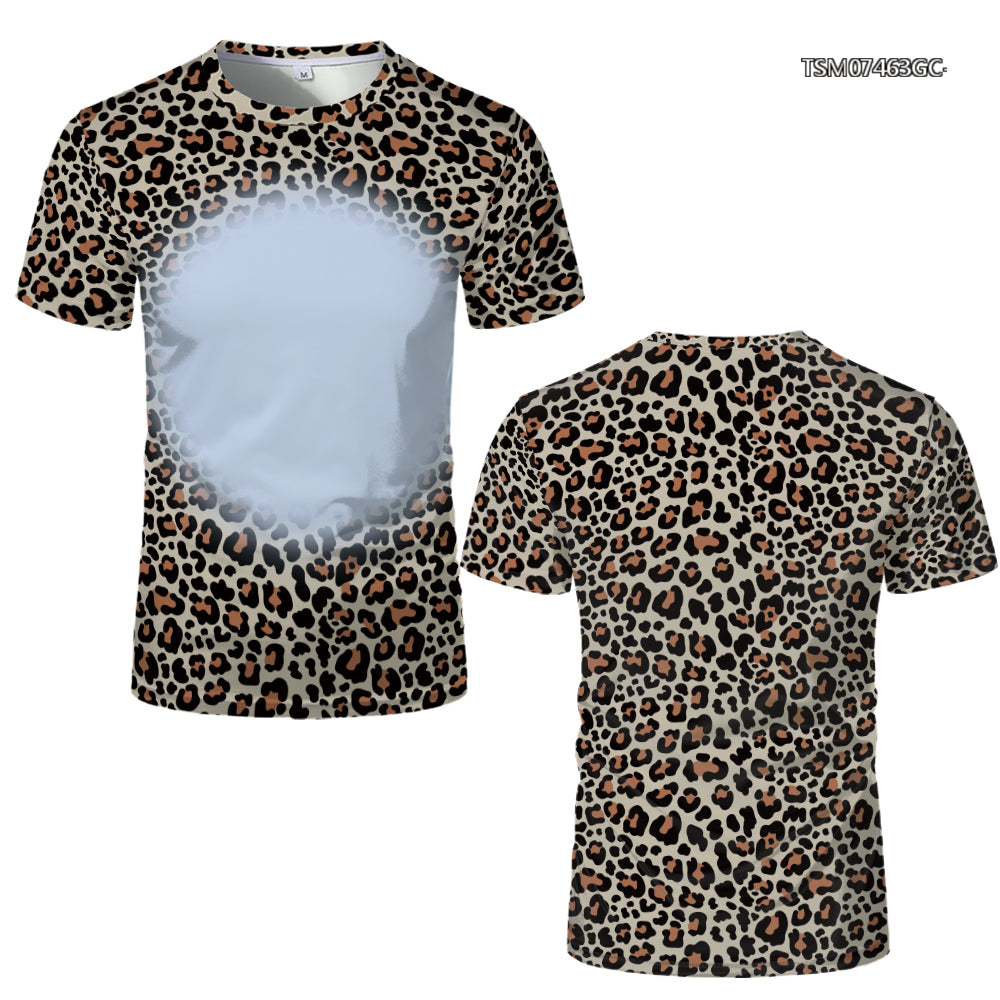 Amazon Hot Selling Customized Logo Leopard Print Bleach Shirts Sublimation Blank Bleach Tshirt