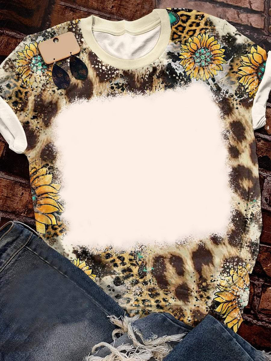 Amazon Hot Selling Customized Logo Leopard Print Bleach Shirts Sublimation Blank Bleach Tshirt