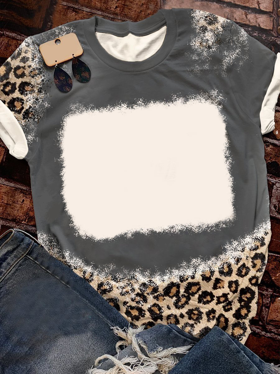 Amazon Hot Selling Customized Logo Leopard Print Bleach Shirts Sublimation Blank Bleach Tshirt