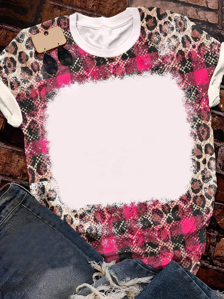 Amazon Hot Selling Customized Logo Leopard Print Bleach Shirts Sublimation Blank Bleach Tshirt