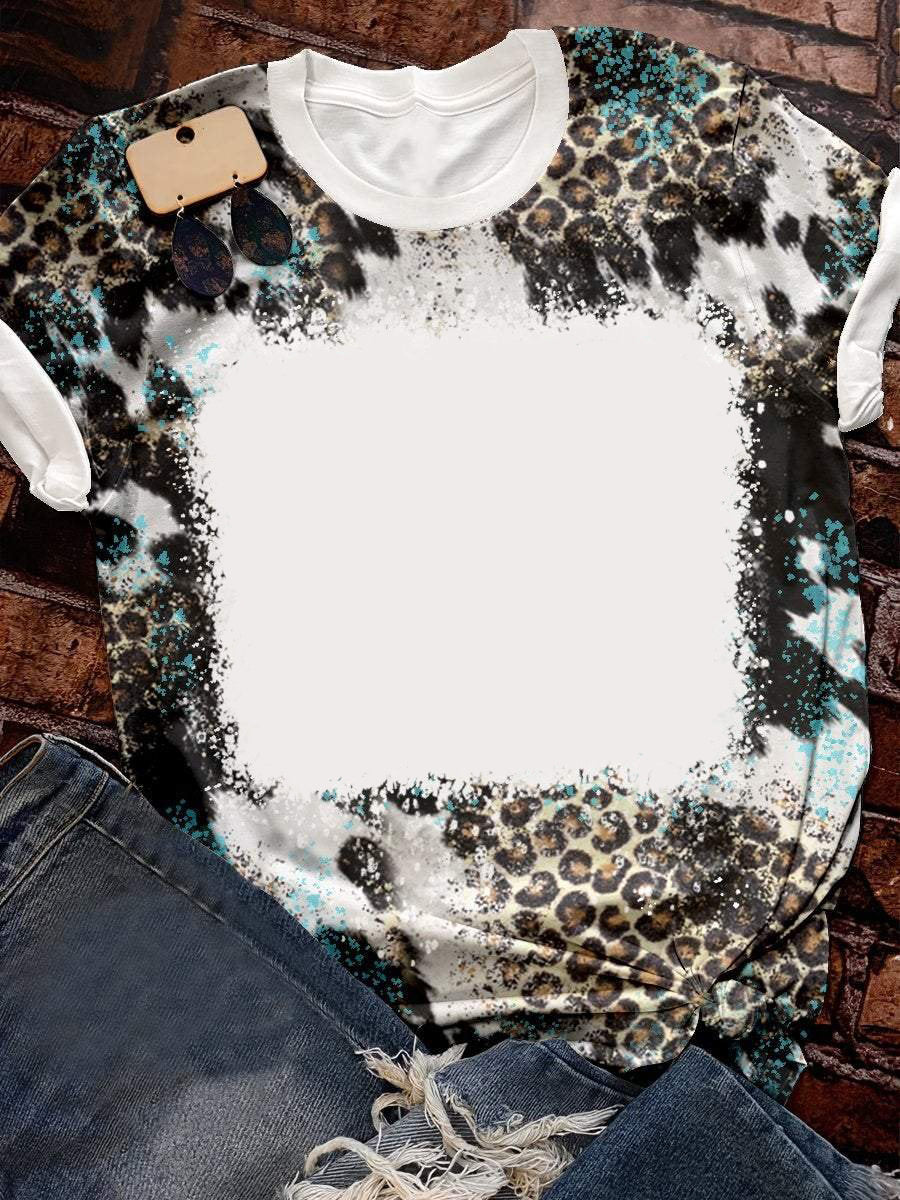 Amazon Hot Selling Customized Logo Leopard Print Bleach Shirts Sublimation Blank Bleach Tshirt