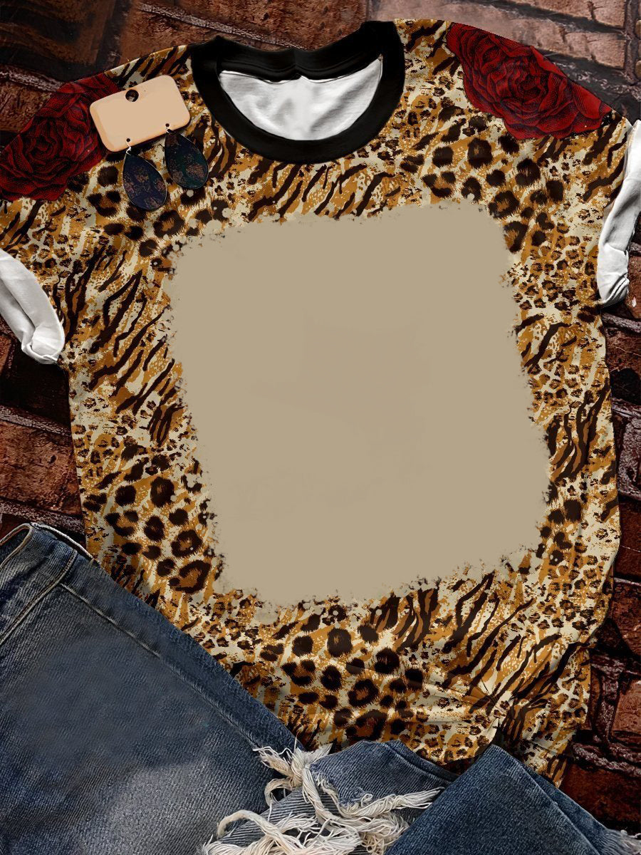 Amazon Hot Selling Customized Logo Leopard Print Bleach Shirts Sublimation Blank Bleach Tshirt