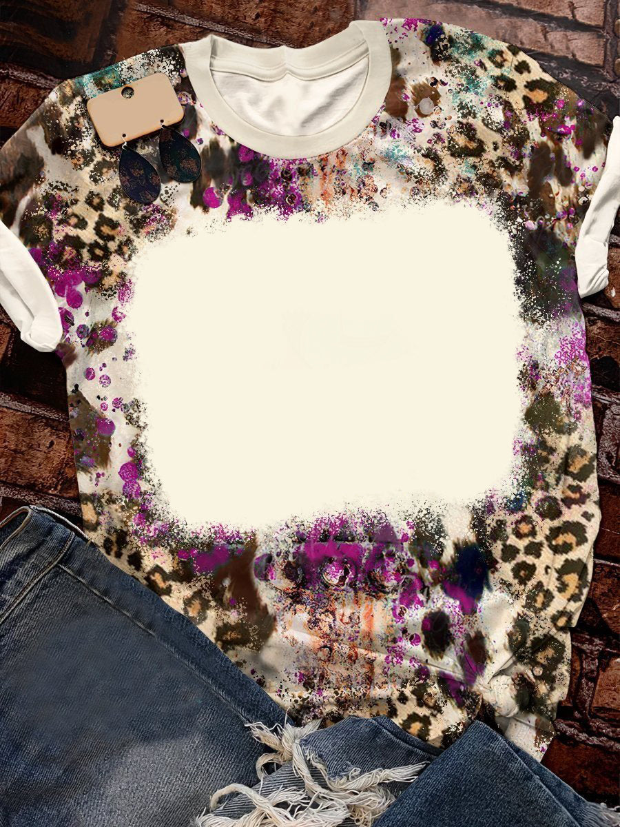 Amazon Hot Selling Customized Logo Leopard Print Bleach Shirts Sublimation Blank Bleach Tshirt