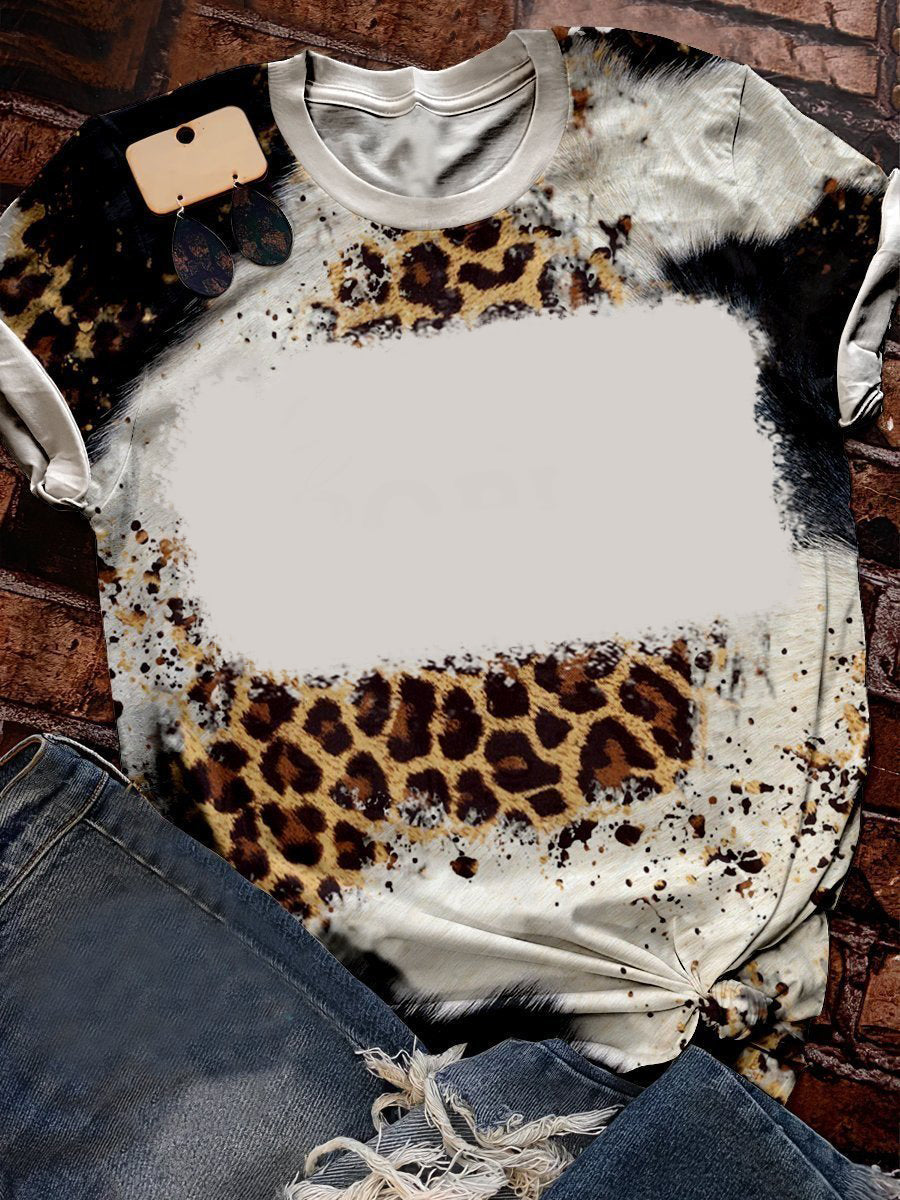 Amazon Hot Selling Customized Logo Leopard Print Bleach Shirts Sublimation Blank Bleach Tshirt