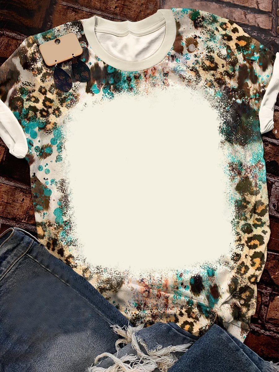 Amazon Hot Selling Customized Logo Leopard Print Bleach Shirts Sublimation Blank Bleach Tshirt