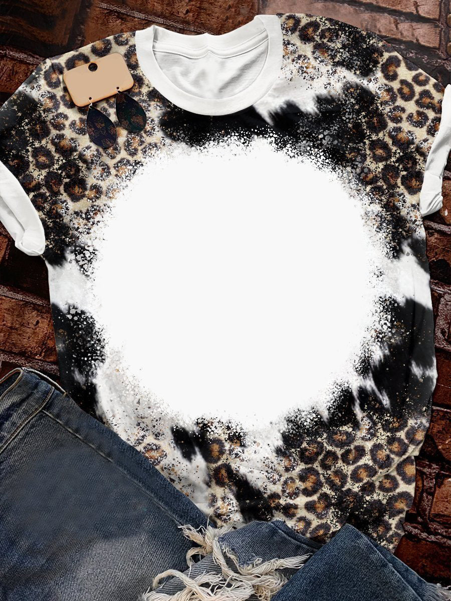 Amazon Hot Selling Customized Logo Leopard Print Bleach Shirts Sublimation Blank Bleach Tshirt