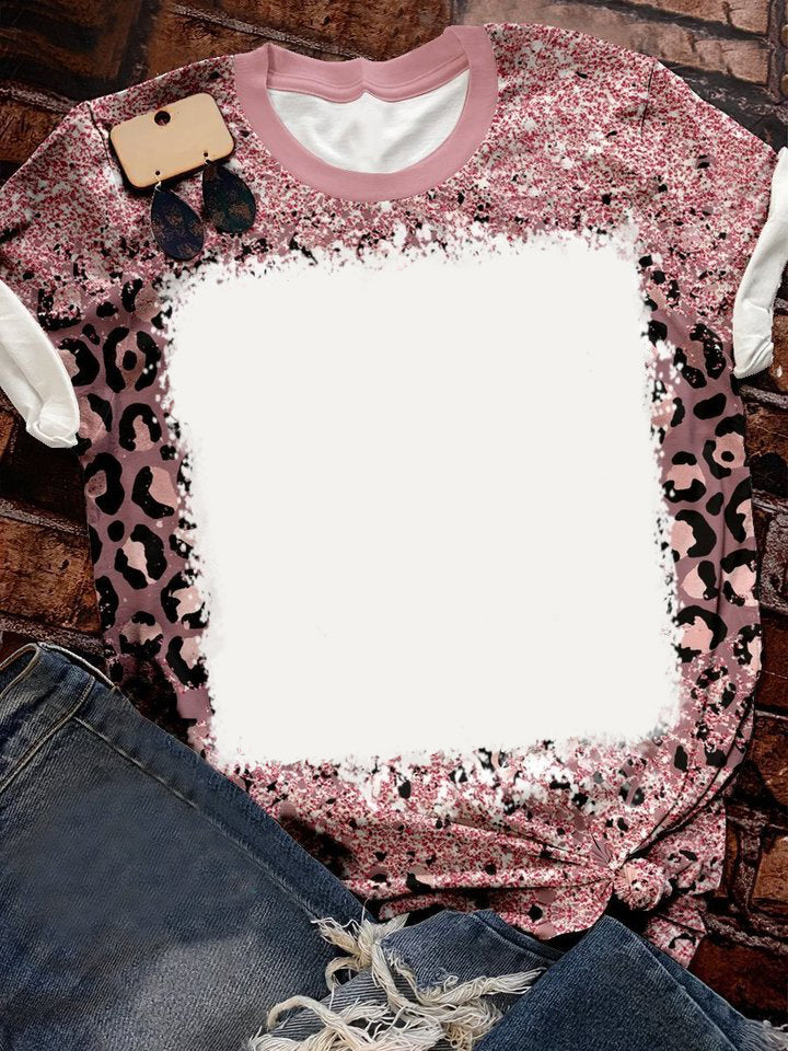 Amazon Hot Selling Customized Logo Leopard Print Bleach Shirts Sublimation Blank Bleach Tshirt