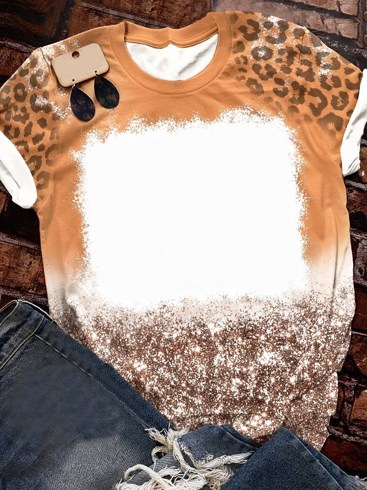 Amazon Hot Selling Customized Logo Leopard Print Bleach Shirts Sublimation Blank Bleach Tshirt