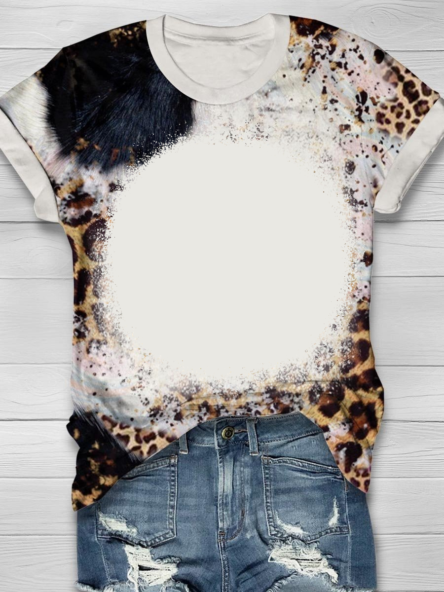 Amazon Hot Selling Customized Logo Leopard Print Bleach Shirts Sublimation Blank Bleach Tshirt