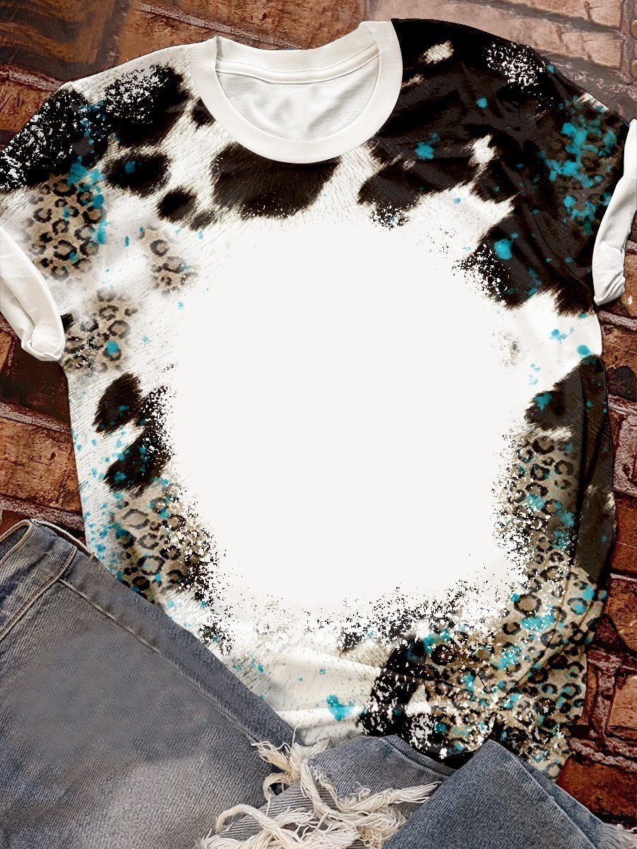 Amazon Hot Selling Customized Logo Leopard Print Bleach Shirts Sublimation Blank Bleach Tshirt