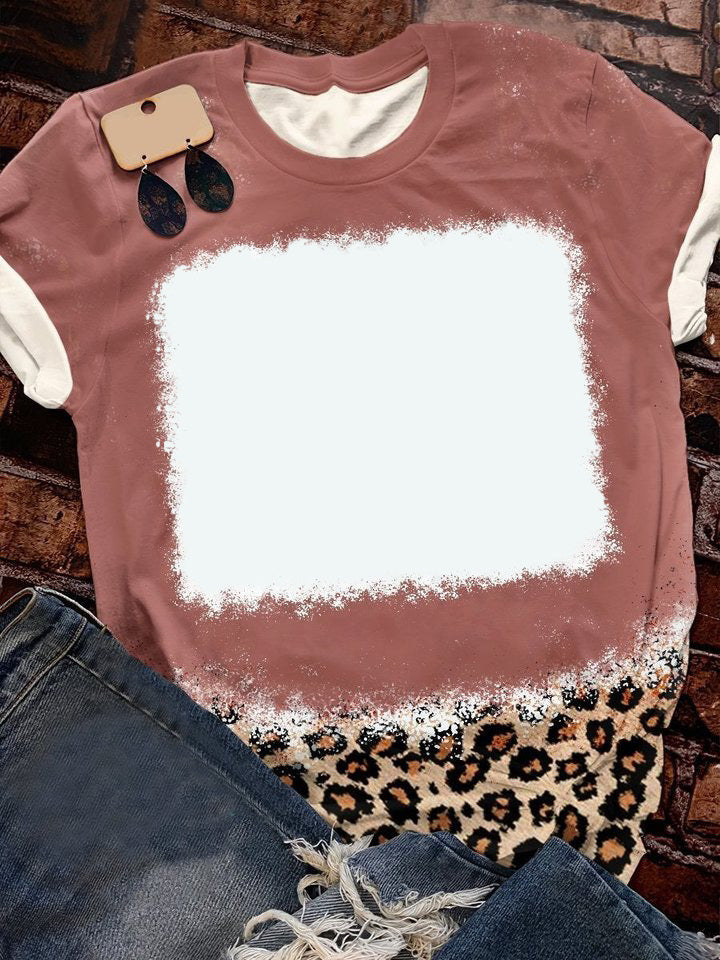 Amazon Hot Selling Customized Logo Leopard Print Bleach Shirts Sublimation Blank Bleach Tshirt