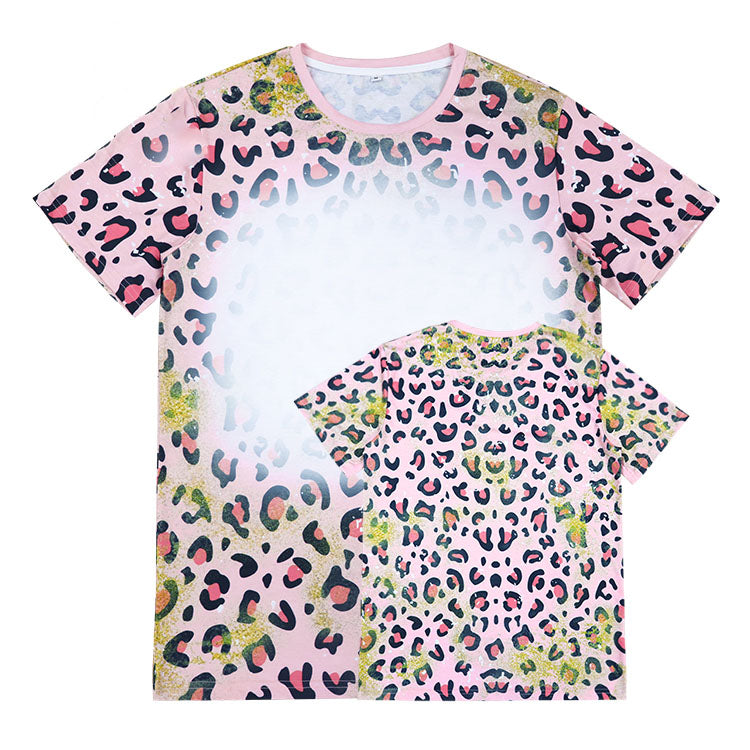 Amazon Hot Selling Customized Logo Leopard Print Bleach Shirts Sublimation Blank Bleach Tshirt