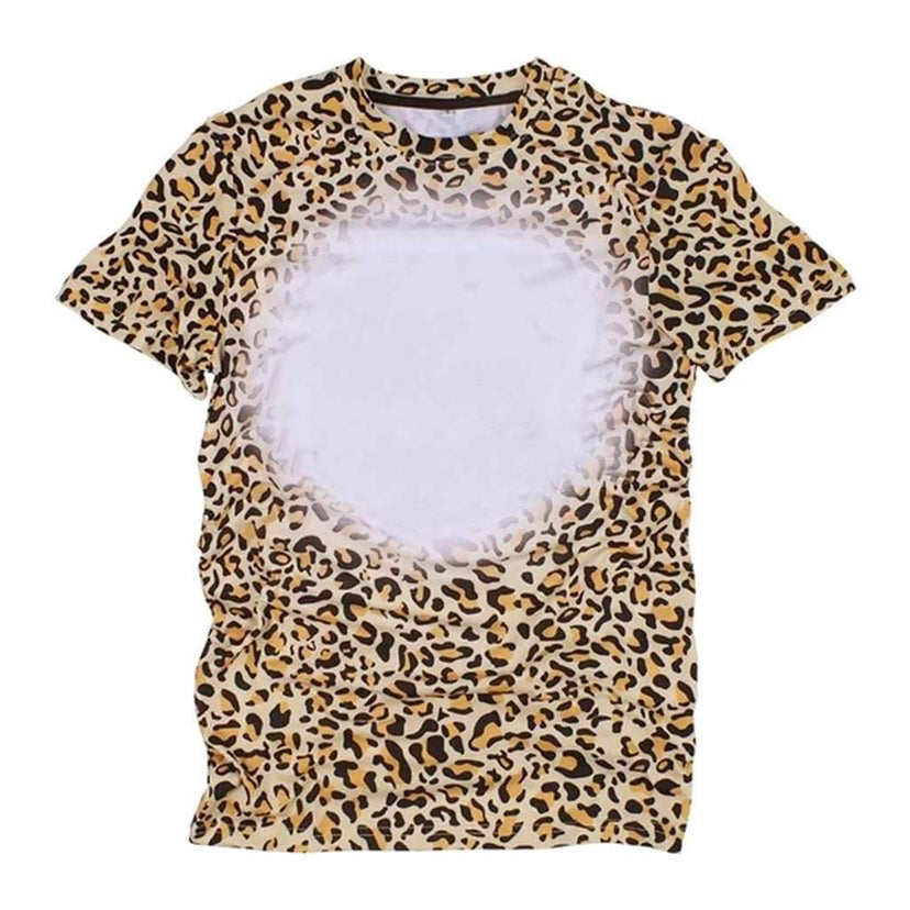 Amazon Hot Selling Customized Logo Leopard Print Bleach Shirts Sublimation Blank Bleach Tshirt