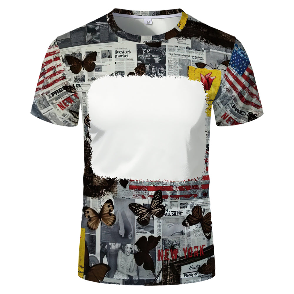 US Style unisex adults kids plain bleached t shirts 100% polyester bleach sublimation t shirt for sublimation printing