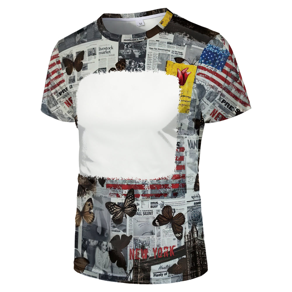 US Style unisex adults kids plain bleached t shirts 100% polyester bleach sublimation t shirt for sublimation printing