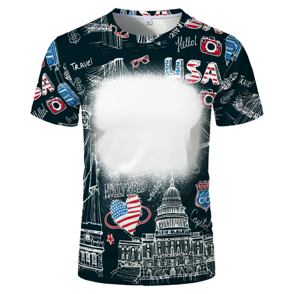 US Style unisex adults kids plain bleached t shirts 100% polyester bleach sublimation t shirt for sublimation printing