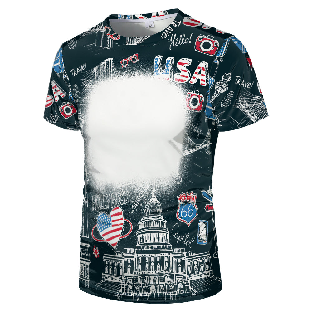 US Style unisex adults kids plain bleached t shirts 100% polyester bleach sublimation t shirt for sublimation printing