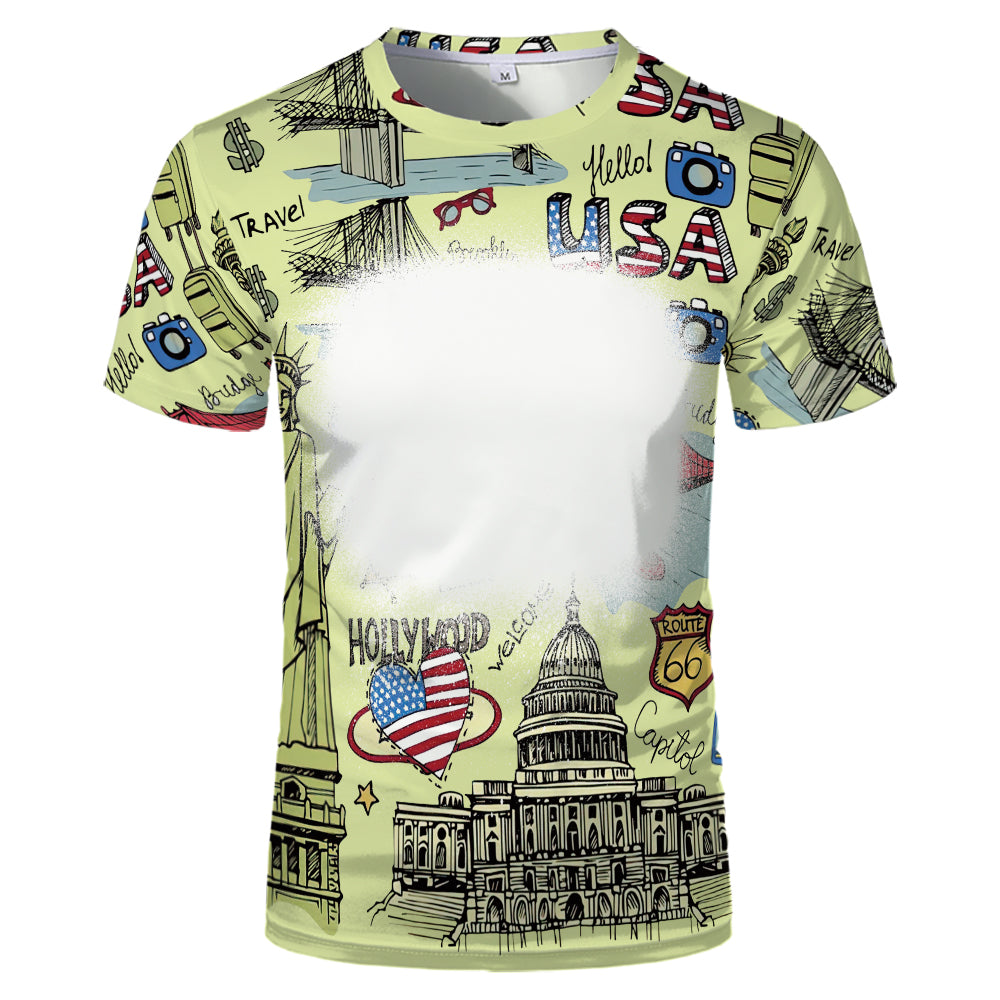 US Style unisex adults kids plain bleached t shirts 100% polyester bleach sublimation t shirt for sublimation printing
