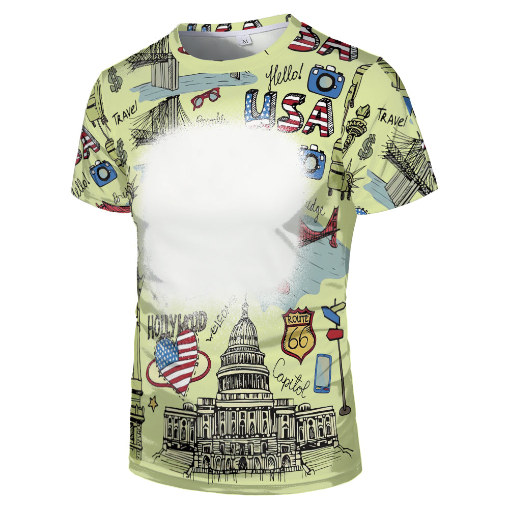 US Style unisex adults kids plain bleached t shirts 100% polyester bleach sublimation t shirt for sublimation printing