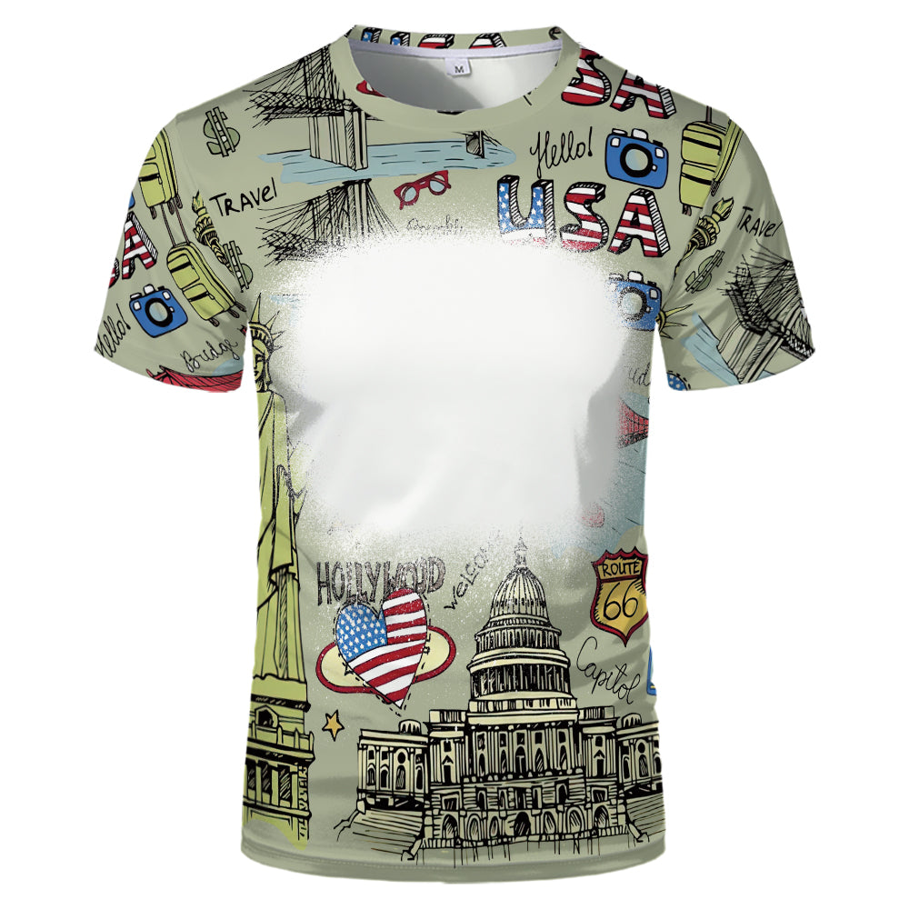 US Style unisex adults kids plain bleached t shirts 100% polyester bleach sublimation t shirt for sublimation printing