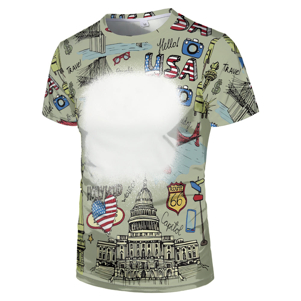 US Style unisex adults kids plain bleached t shirts 100% polyester bleach sublimation t shirt for sublimation printing