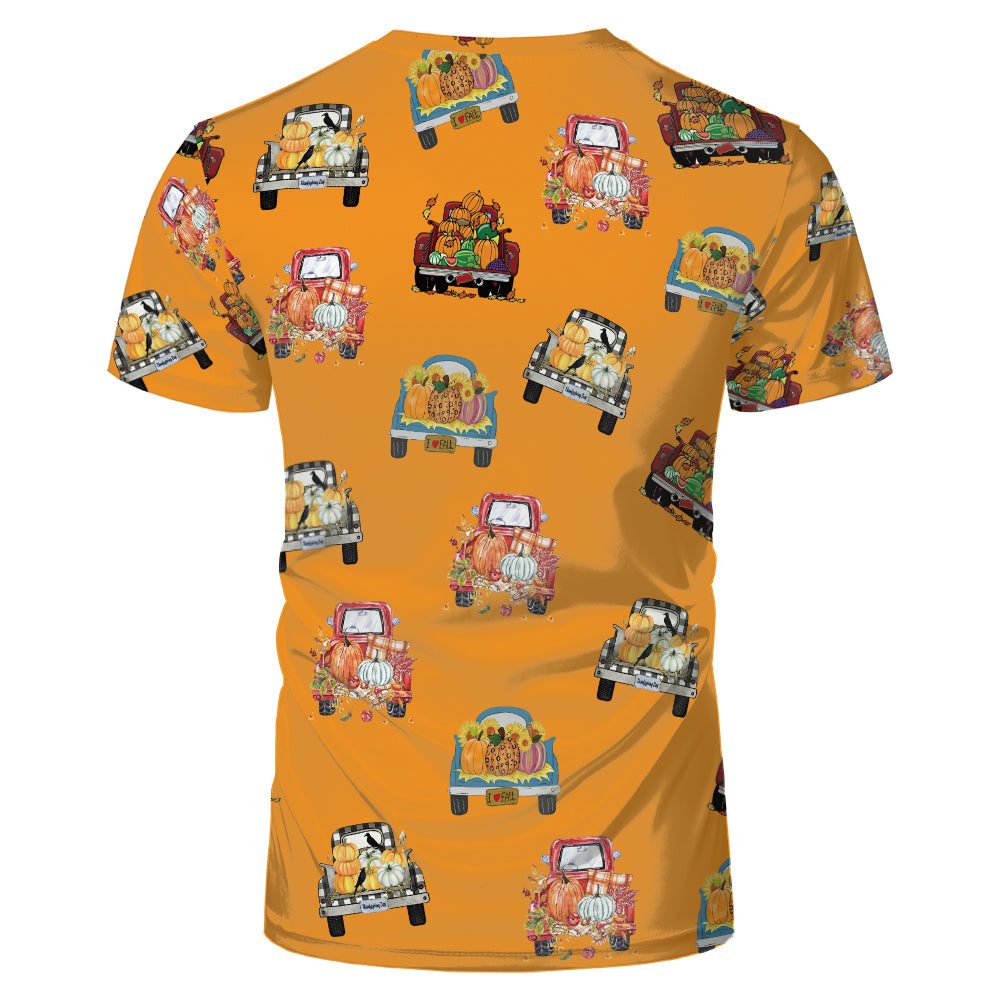 Thanksgiving day 100% polyester Sublimation Blank 3D printing Faux Bleached T-shirts